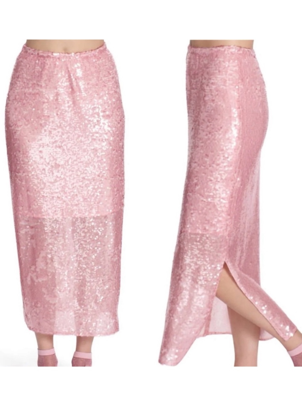 COREY LYNN CALTER Sugar and Spice Sequin Midi Skirt in Candy Pink Medium M NWT